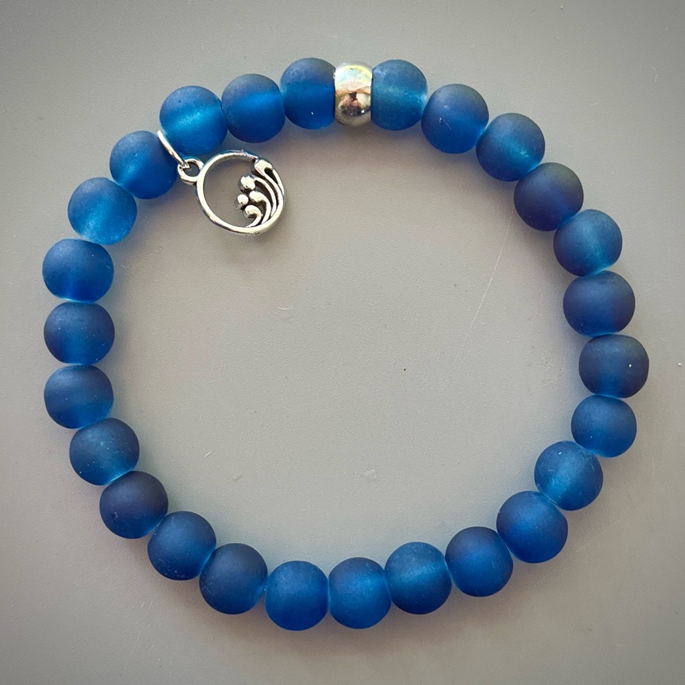 Elegant Blue Sea Glass Handcrafted Beaded Bracelet